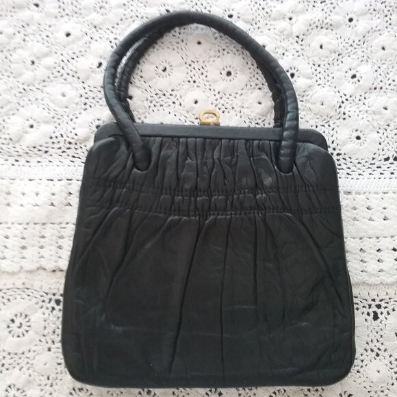 Vintage Black Leather Handbag from Mid Century - Picture 2 of 6